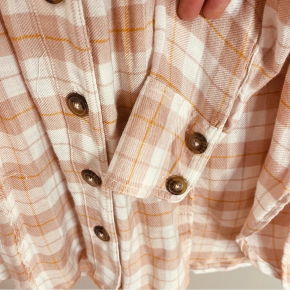 Free People Size Small All About the Feels Plaid Baby Doll Button Boho Top C16 - Picture 8 of 8